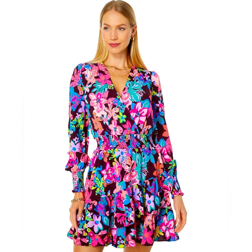 Lilly Pulitzer NWT Cristiana Stretch Dress Cherry Ganache Bohemian Garden 16